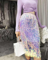 Artistic Metallic Fringe Skirt
