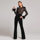 Lace Feather Sequins Bandage Jumpsuit