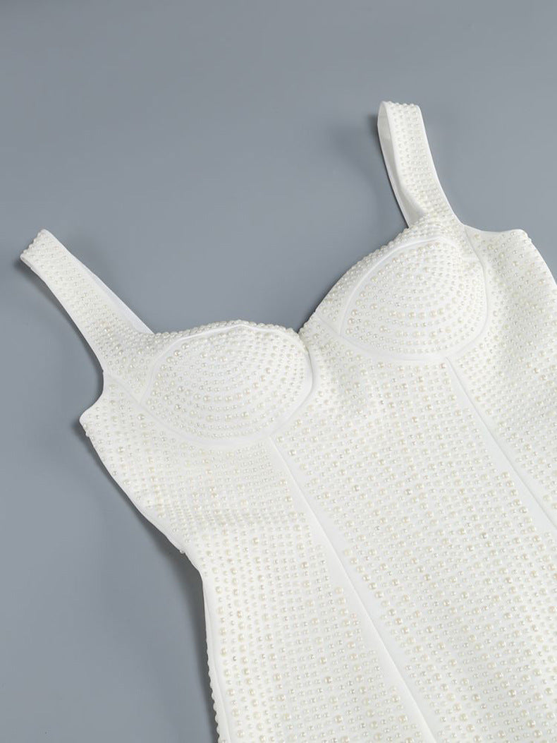 Mini Luxe Pearl Embellished Dress For Elegant Party Wear - Chic Charm