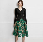Emerald Floral Lace Midi Skirt
