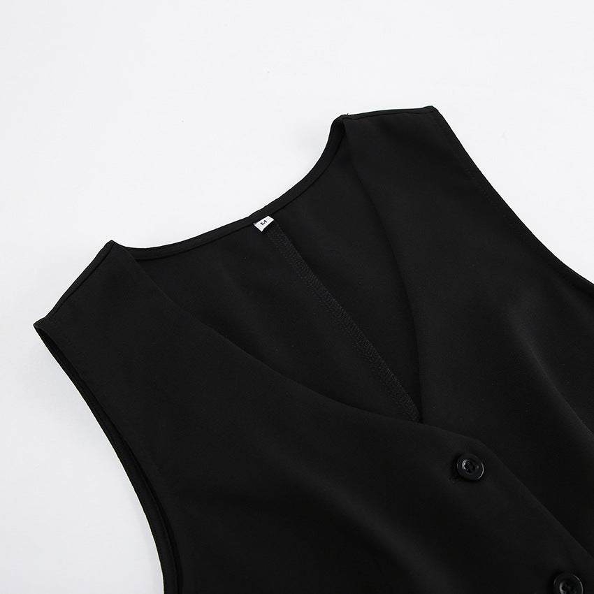 Sleeveless Buttoned Long Skirt Suit - Chiccharm