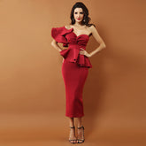 Ruffled Peplum Elegance Midi Dress-chiccharm boutique