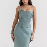 Elegant Strapless Corset Set with Crystal Detailing - Chiccharm