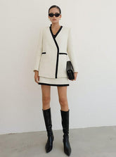 V-Neck Blazer and Mini Skirt Set - Chiccharm