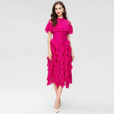 Layered Ruffle Lace Midi Dress - Chiccharm
