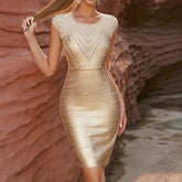 Elegant Gold Bodycon Dress With Cap Sleeves - Chic Charm