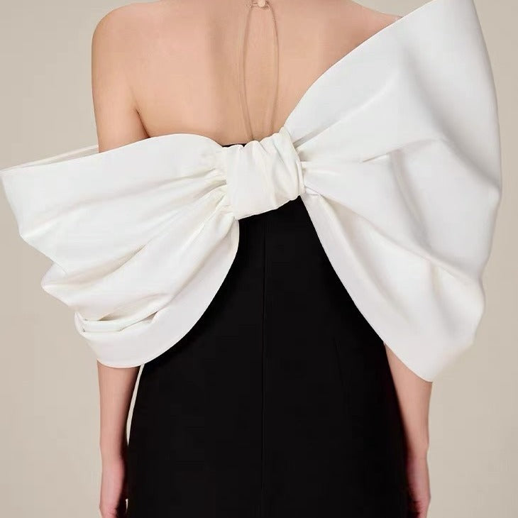 Elegant Off-Shoulder Bow-Back Dress For Evening-Chiccharm