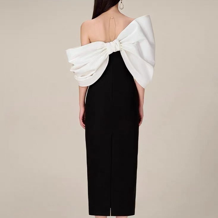 Elegant Off-Shoulder Bow-Back Dress For Evening-Chiccharm