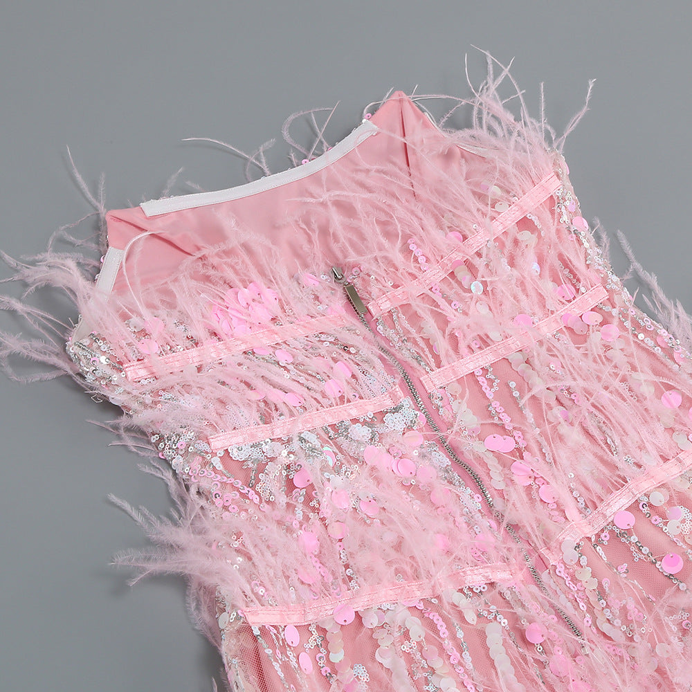 Feather Mini Dress - Sequin Glam Mini Dress - Chiccharm