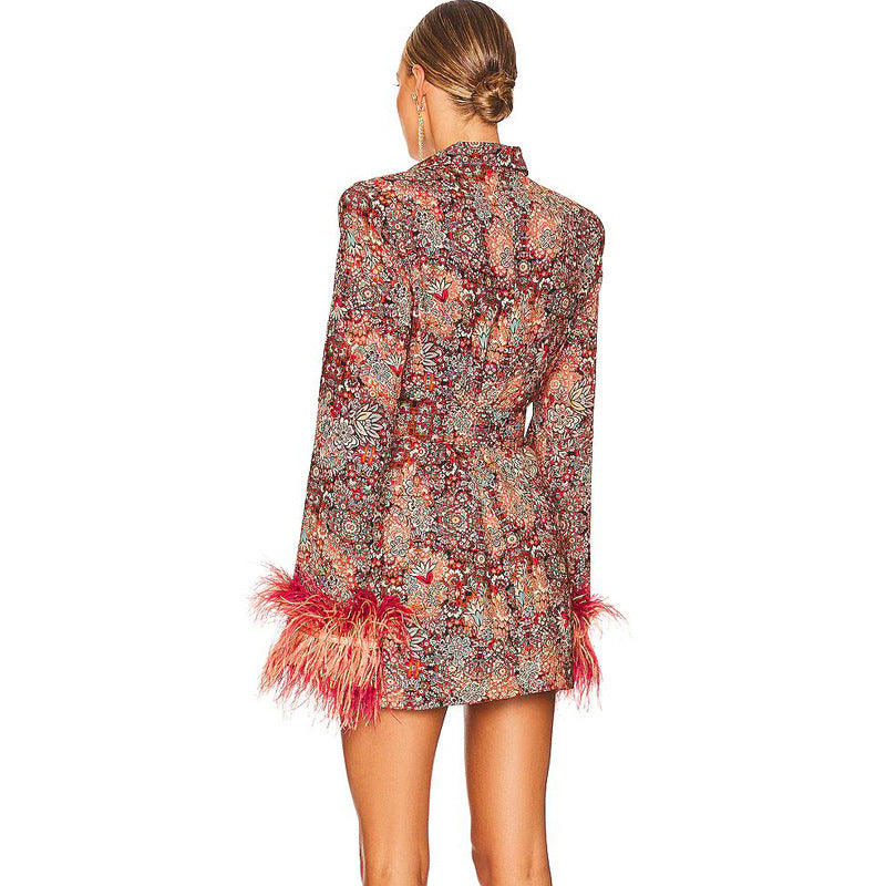 Majesty Feathered Floral Blazer Dress - Chic Charm
