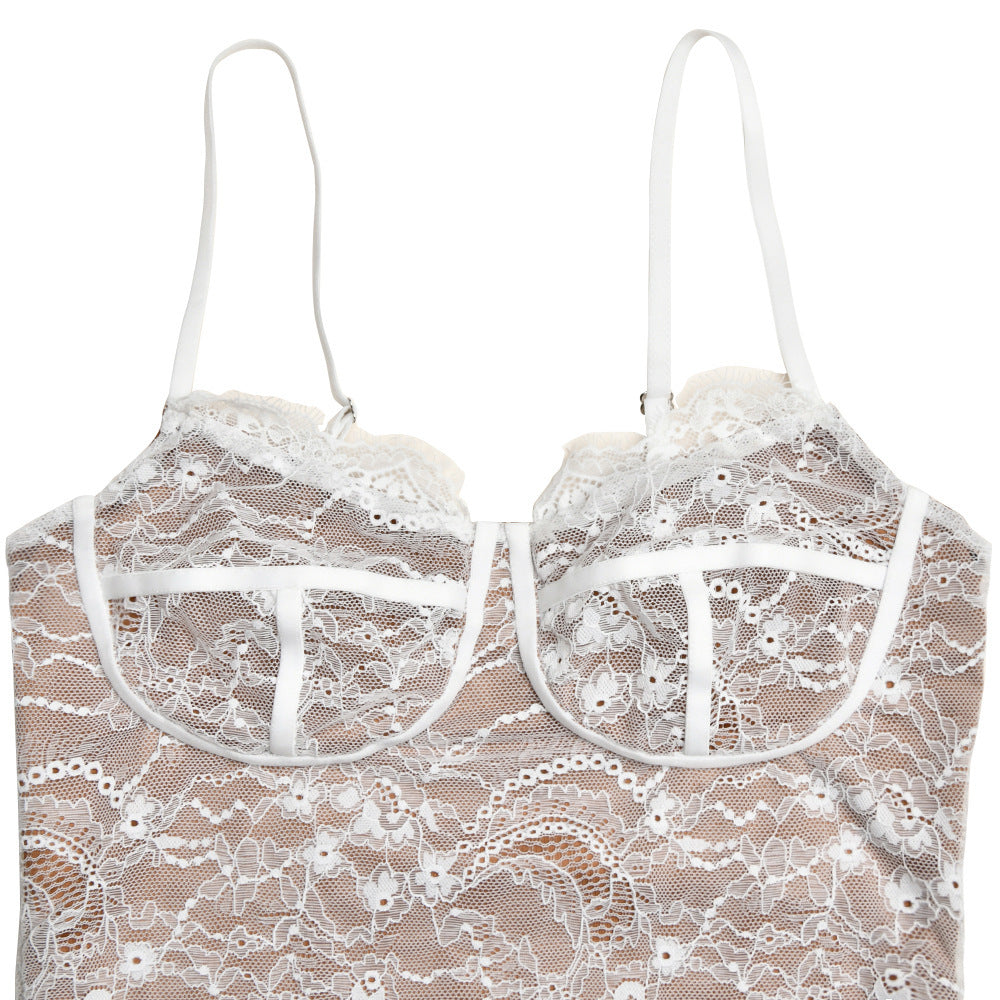 Lace Splicing Sling Long Dress - Chiccharm Boutique