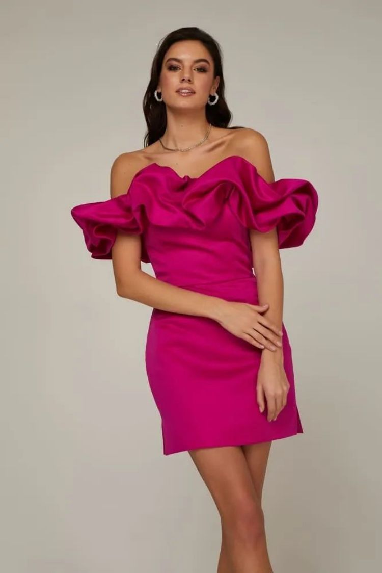 Off-Shoulder Ruffled Satin Mini Dress - Chiccharm