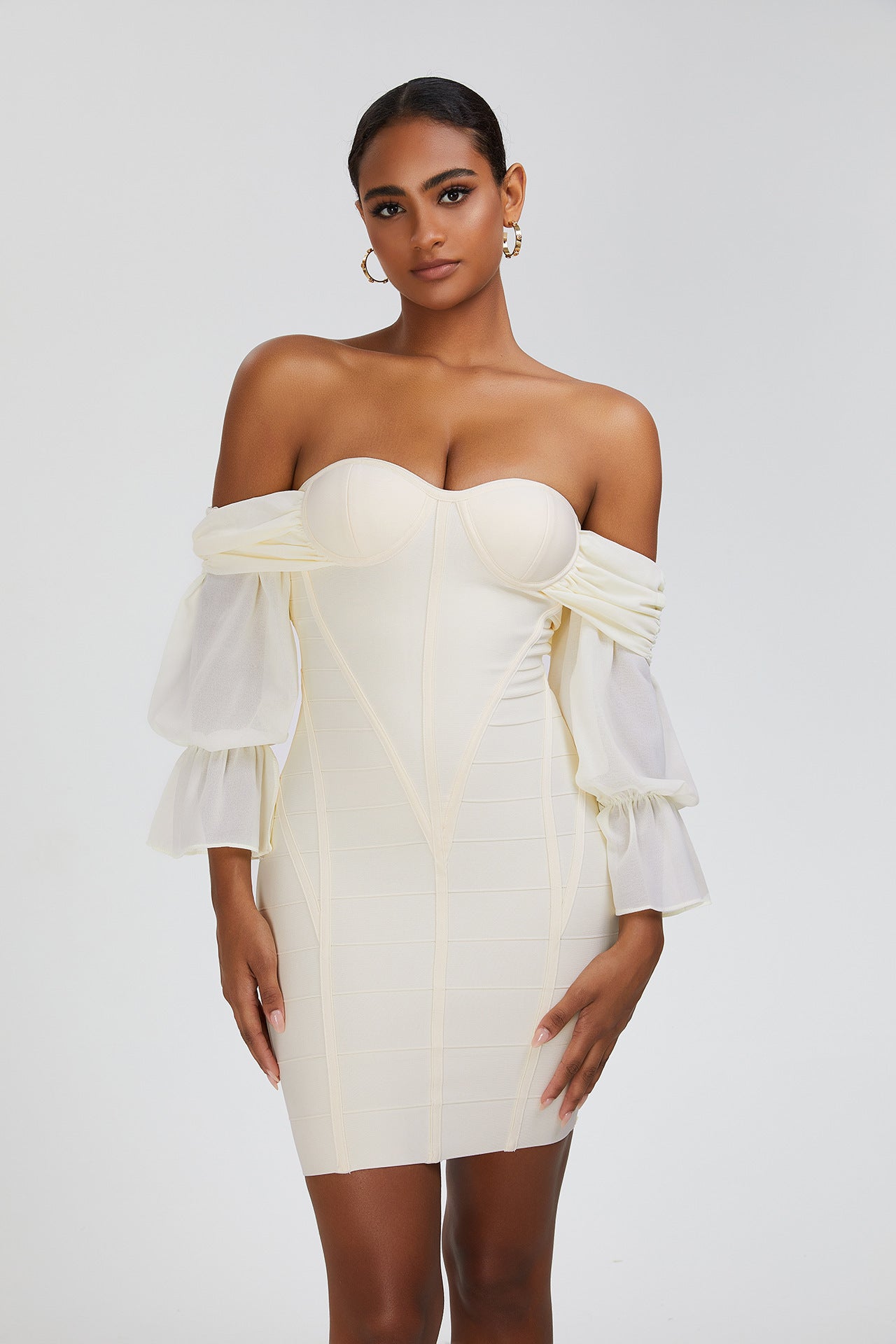 Off Shoulder Lantern Sleeve Dress - Chic Charm