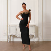 Floral Appliqué One-Shoulder dress - Chiccharm