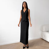 Sleeveless Buttoned Long Skirt Suit - Chiccharm