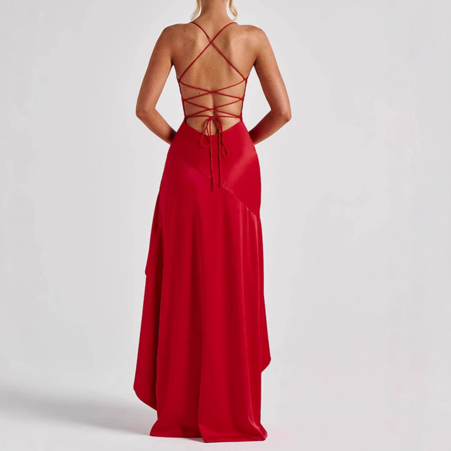 Ruffled Slit Maxi Skirt Dress For Evening