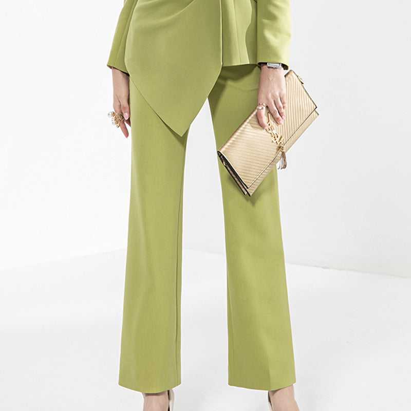 Draped Blazer with Straight-Leg Trousers Suit - Chiccharm