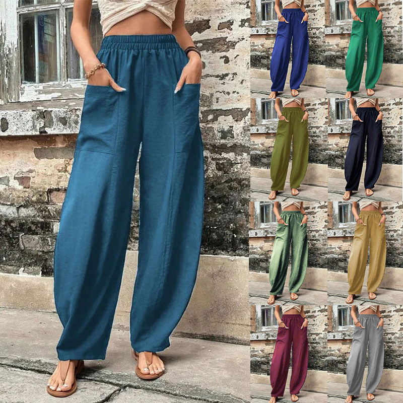 High Waisted Casual Loose Pants With Pockets - Chiccharm