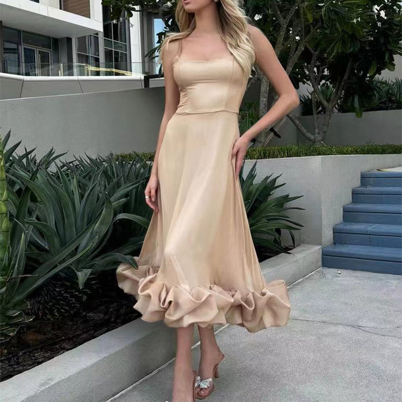 Elegant Ruched Hem Dress Midi - Chiccharm