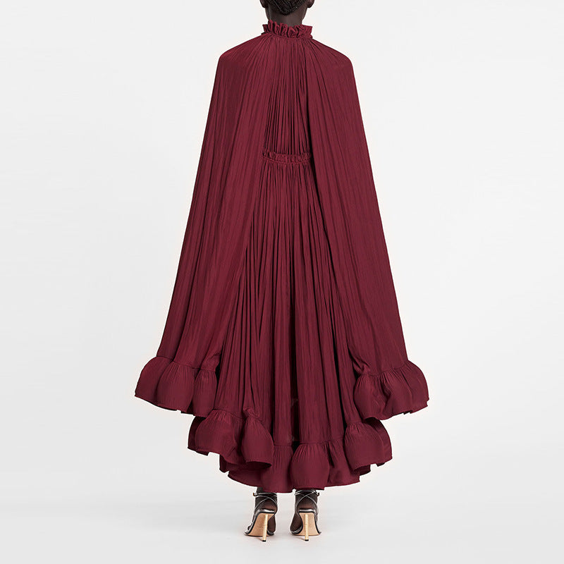 Elegant Layers with Flowing Ruffle Cape Dress