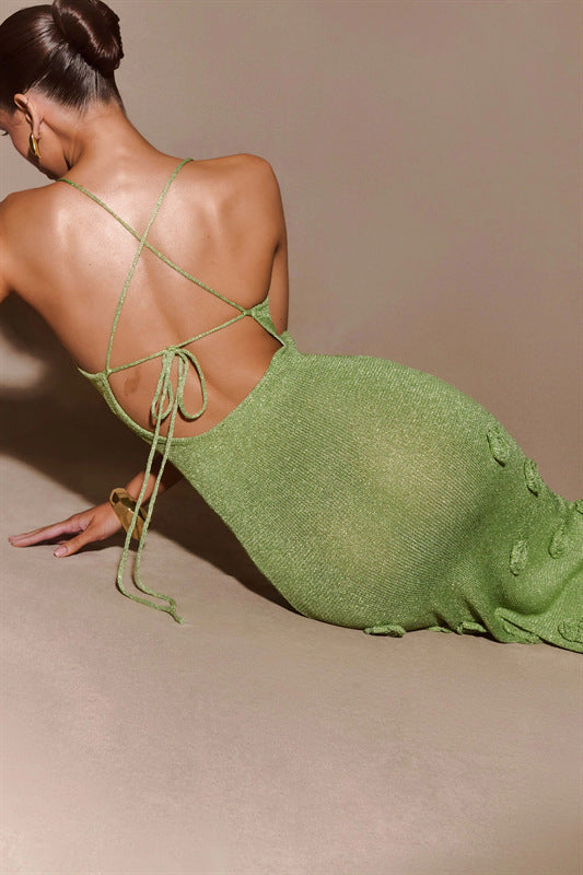 Backless Glitter Knit Dress Maxi - Chiccharm Boutique