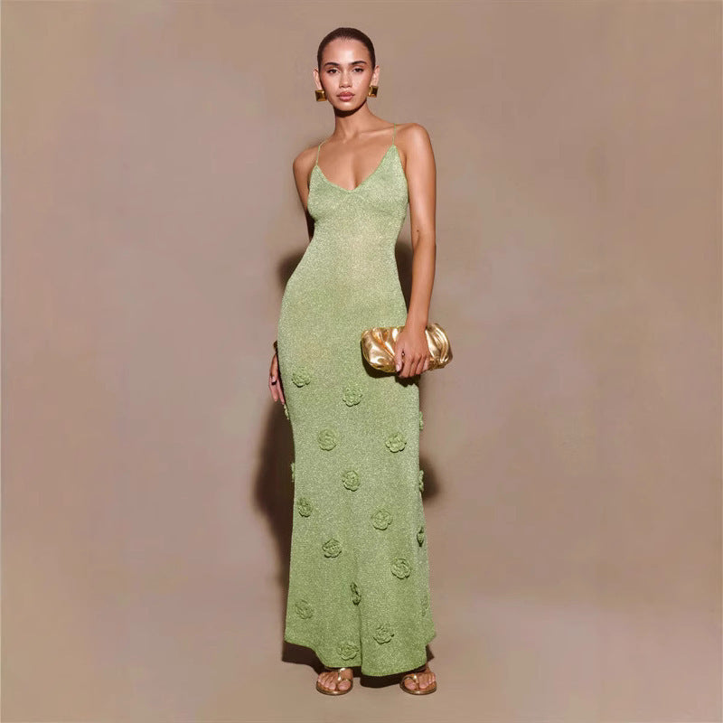 Backless Glitter Knit Dress Maxi - Chiccharm Boutique