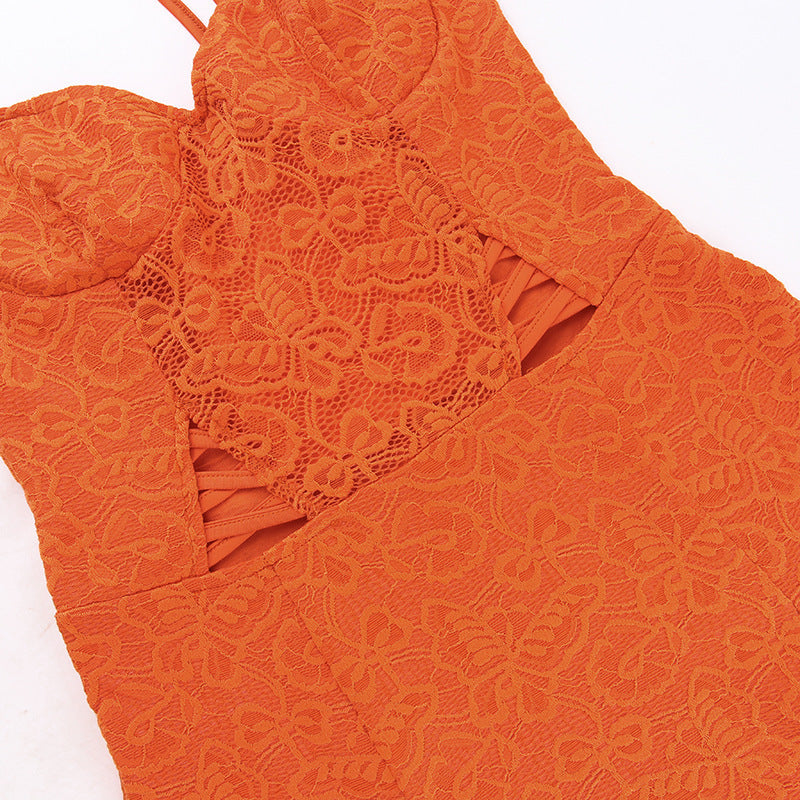Orange Lace Bodycon Mini Dress - Chic Charm Boutique
