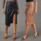 Women's Split Mid-length Leather Skirt - Chiccharm