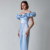 Sleek Off-Shoulder Ruffle Gown- Chiccharm