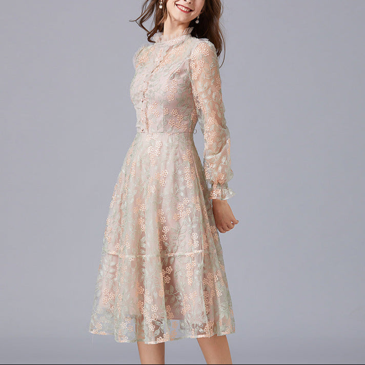 Chic Vintage Floral Lace Dress Midi -chiccharm