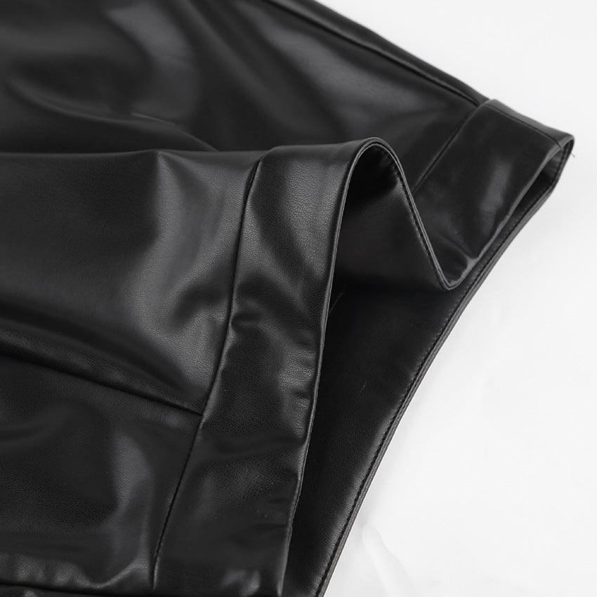 Slit Leather Mid Length High Waist Skirt - Chiccharm