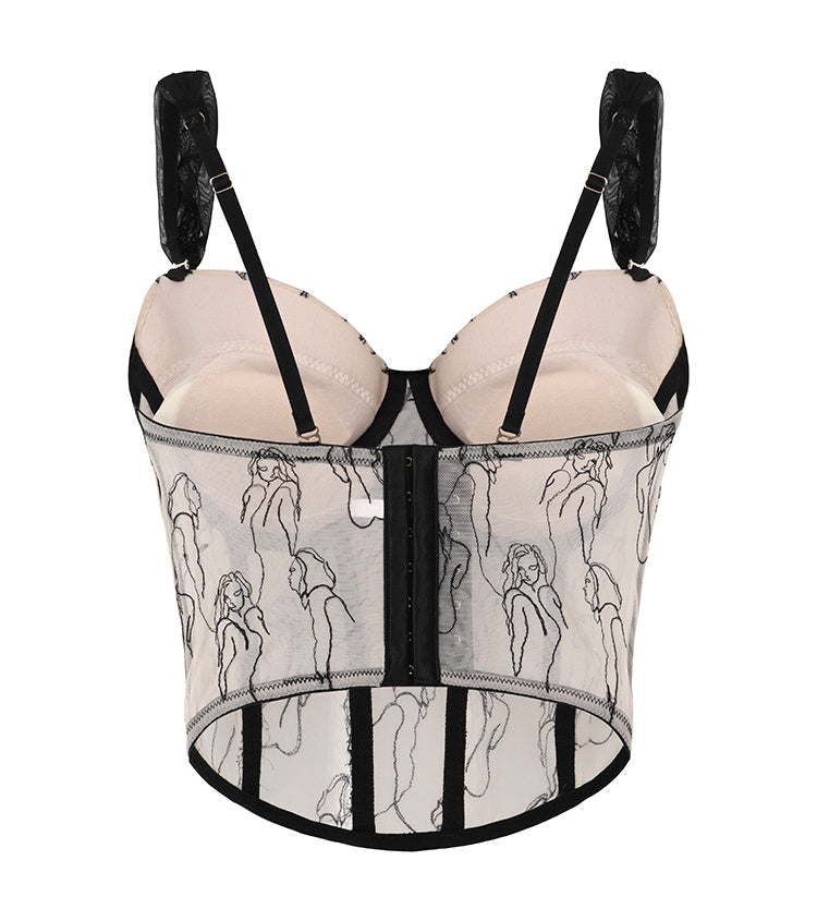 Abstract Muse Embroidered Mesh Corset Top - Chiccharm Boutique