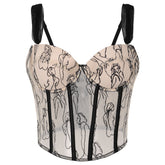 Abstract Muse Embroidered Mesh Corset Top - Chiccharm