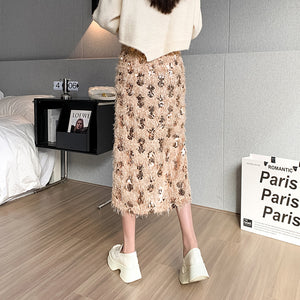 Artistic Feathered Sequin Skirt - Chiccharm Boutique