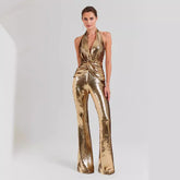 Backless Gold Sequined Jumpsuit - Chiccharm Boutique