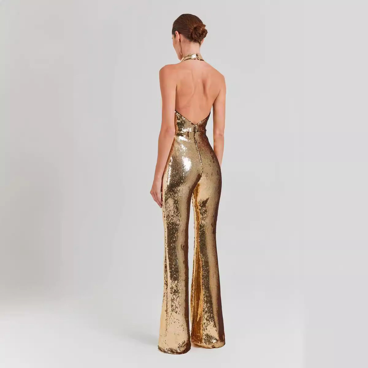 Backless Gold Sequined Jumpsuit - Chiccharm Boutique