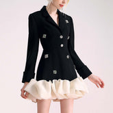 Black Dress with Ruffle Hem Blazer - ChicCharm