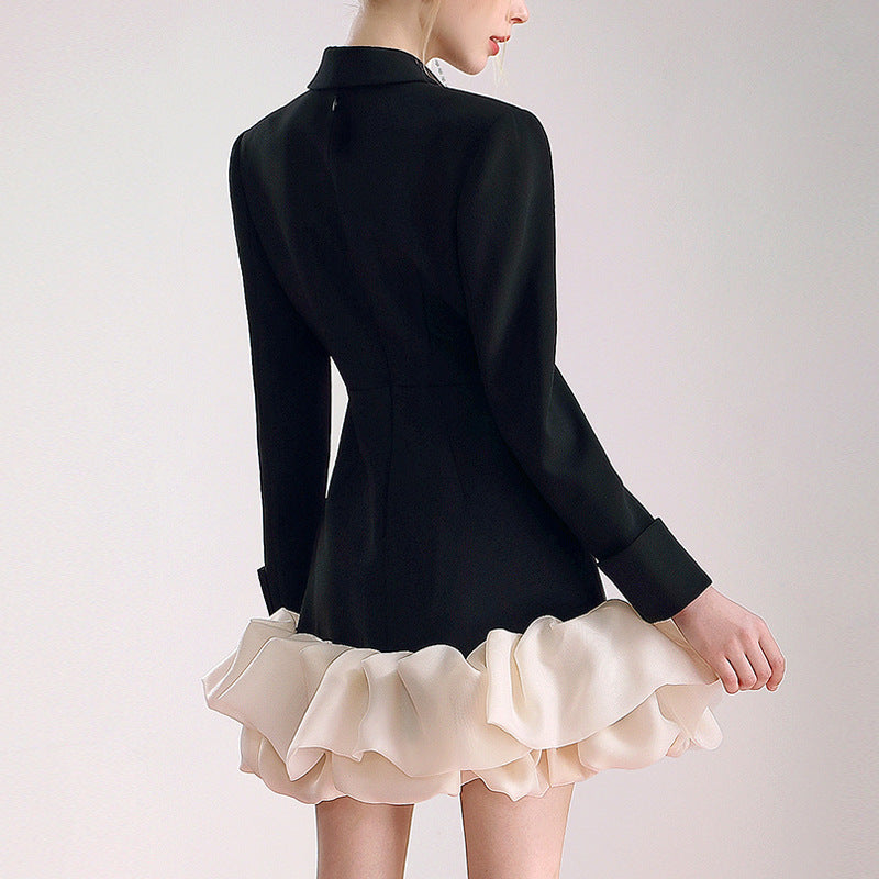 Black Dress with Ruffle Hem Blazer - ChicCharm