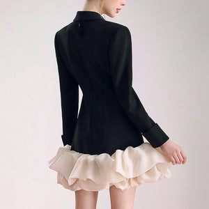 Black Dress with Ruffle Hem Blazer - ChicCharm
