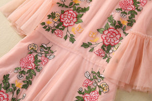 Blush Pink Embroidered Floral Midi Dress - Chiccharm Boutique