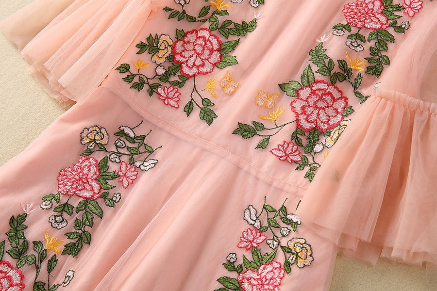 Blush Pink Embroidered Floral Midi Dress - Chiccharm Boutique