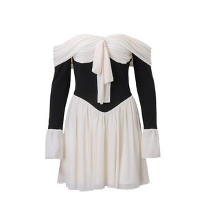 Contrast Off Shoulder Wrap Midi Dress - Chic Charm Shop