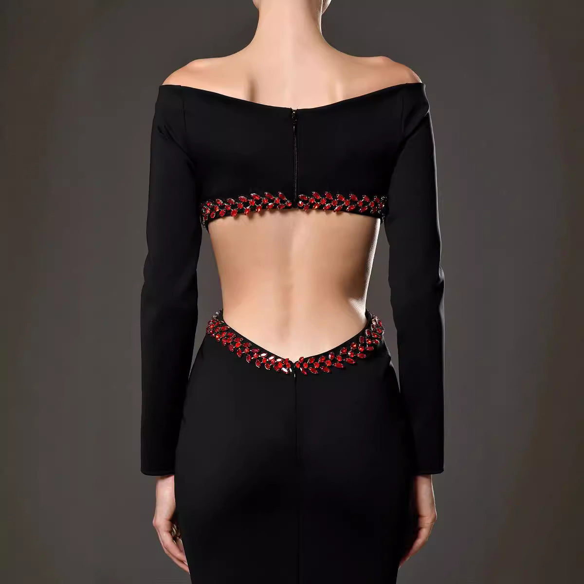 Crystal Cutout Long Sleeve Dress | Dazzling elegance - Chiccharm Boutique