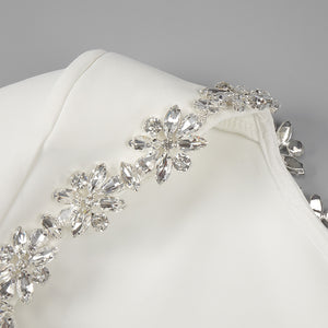 Crystal Trim Mini Square Neck white Dress For Elegance - Chic Charm