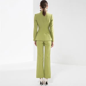 Draped Blazer with Straight-Leg Trousers Suit - Chiccharm