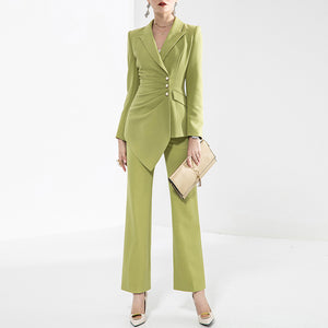 Draped Blazer with Straight-Leg Trousers Suit - Chiccharm