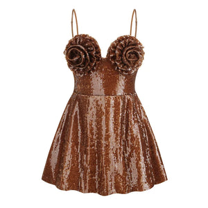 Elegant 3D Flower Sequin Dress - Chiccharm Boutique