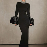 Elegant Bell-Sleeve Gown with Embellished Collar