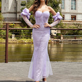 Elegant Lavender Mermaid floral dresses with long sleeves