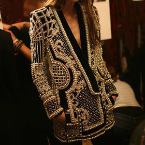 Elegant Pearl Embellished Blazer Dress - Chic Evening Statements - Chiccharm Boutique